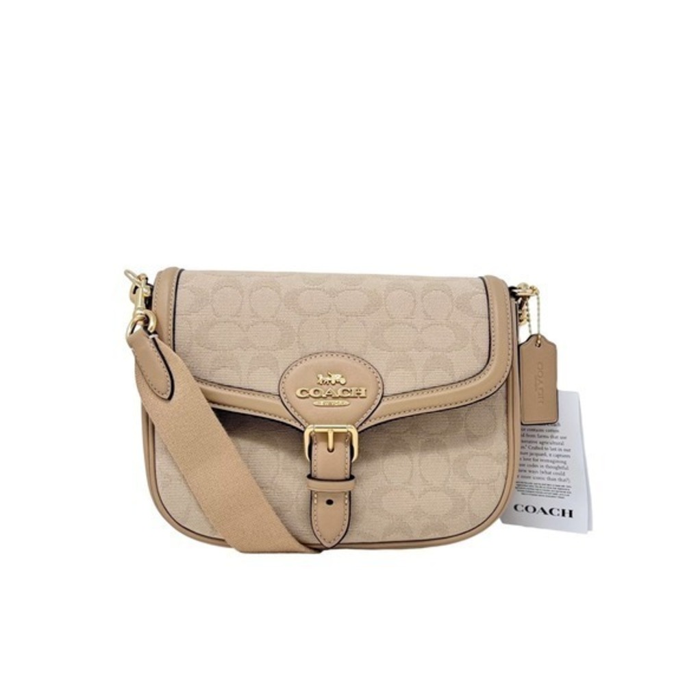Coach Amelia Saddle Bag Signature Canvas Crossbody Dark Natural Multi Gold NWT